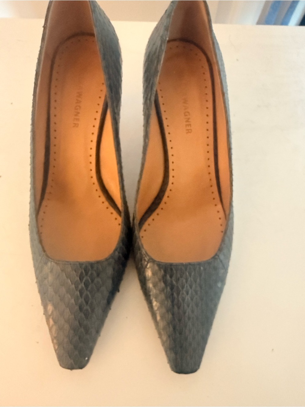 Alexa Wagner Embossed Leather Square-Toe Pumps